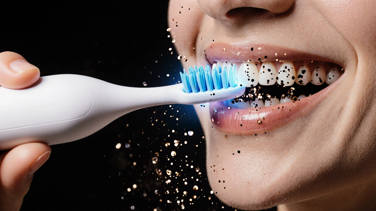 Sonic vlny odstraňují kávové pigmenty mezi zuby a pod dásně.