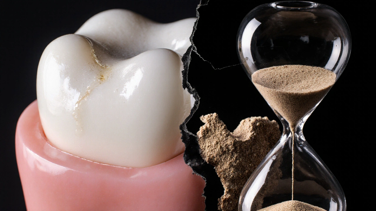 Dvě strany zubu: jedna se opravuje slinou, druhá je ničena kazu.