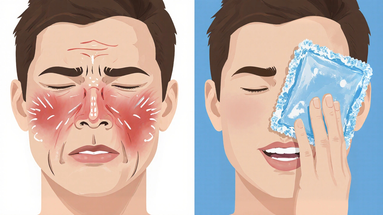 Porovnání otoku s a bez ledování po vytržení zubu.