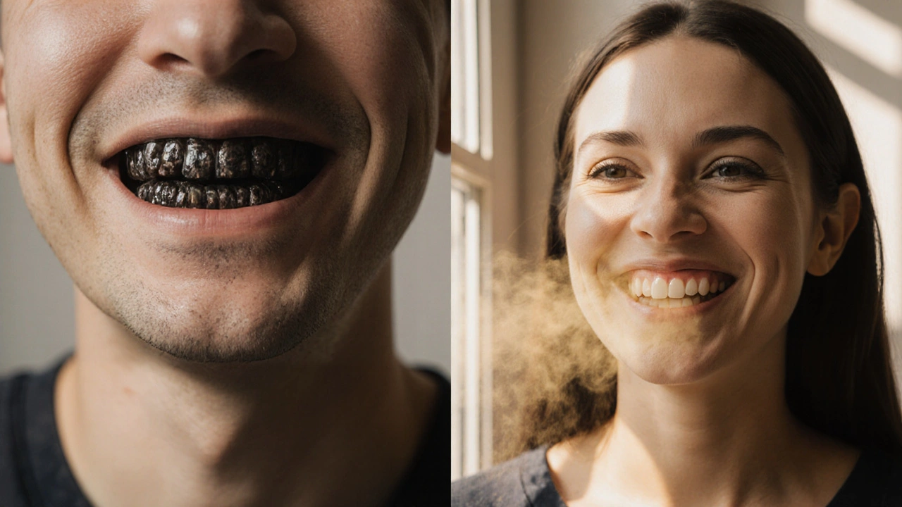 Před a po: odstranění zubního kamene a radostný úsměv