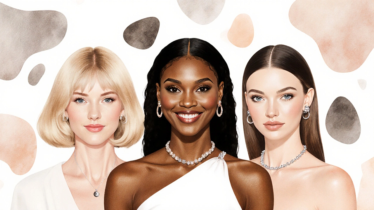 Tři známé ženy — Lauren Hutton, Venus Williams a Bella Hadid — se smějí s přirozenou mezerou mezi zuby.