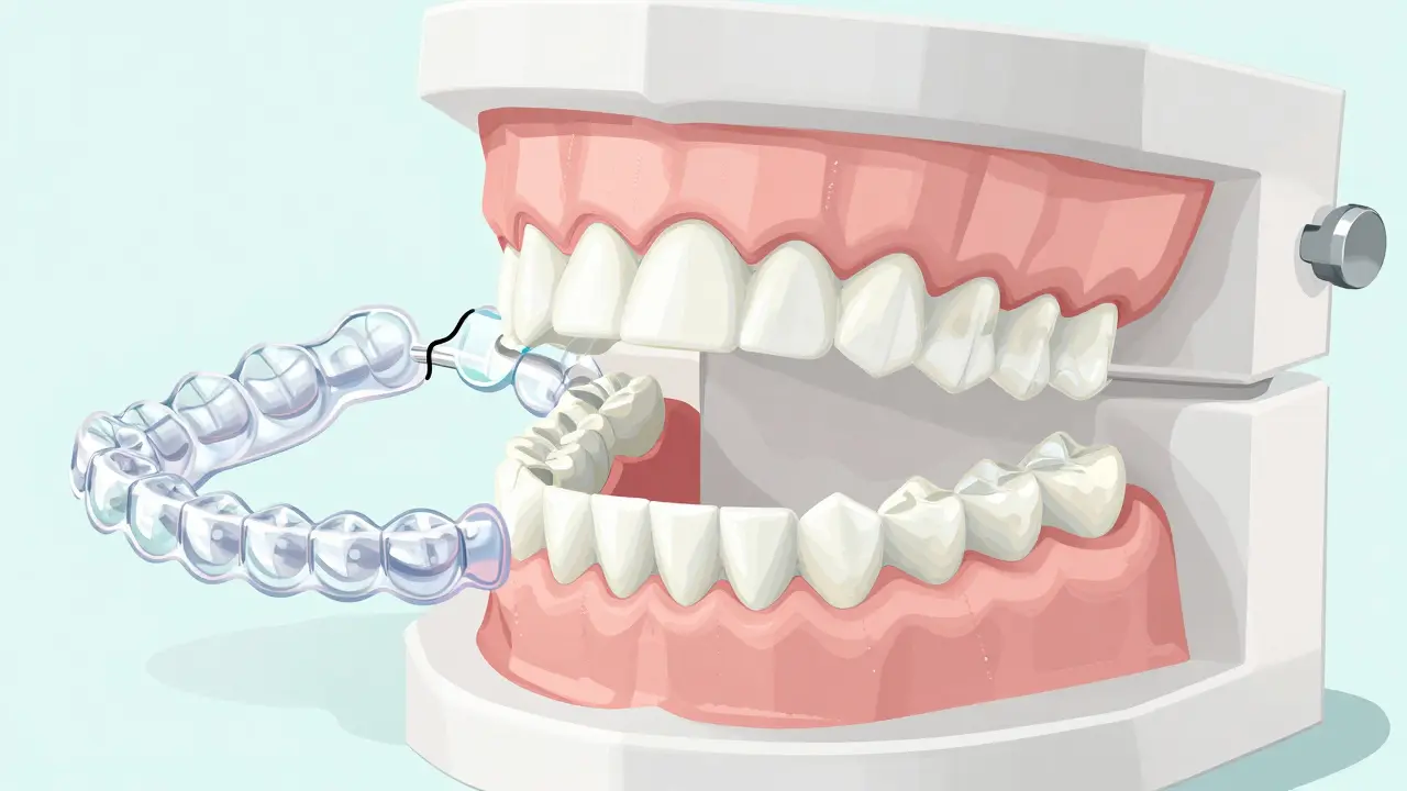 Dental model s pevnou a odstranitelnou fixací vedle sebe.