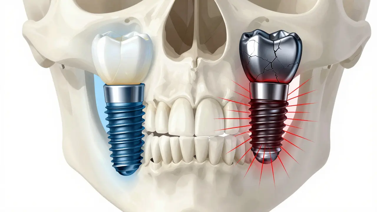 Keramická korunka rovnoměrně rozloží žvýkací sílu, kovová způsobuje poškození.