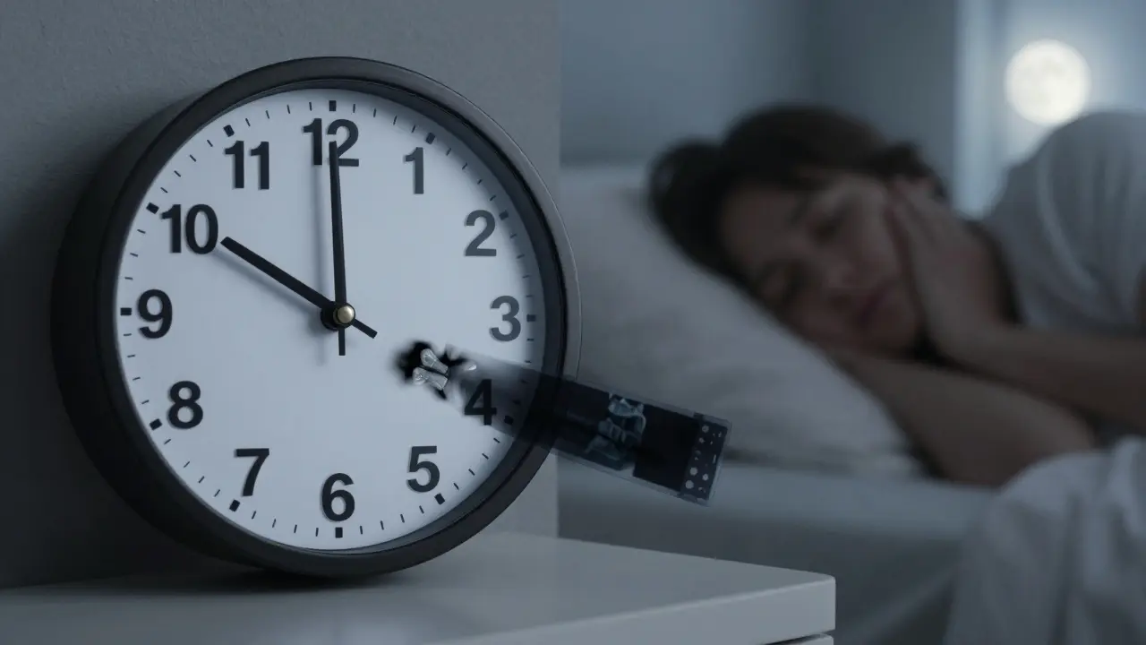 Pozdní noc s rentgenem zubu a šířící se infekcí, symbolizující zapomenuté varování.