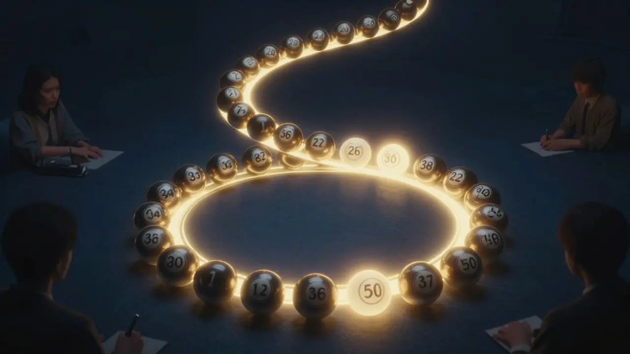 Světelná cesta s losovanými čísly symbolizuje vzácnou výhru jackpotu.
