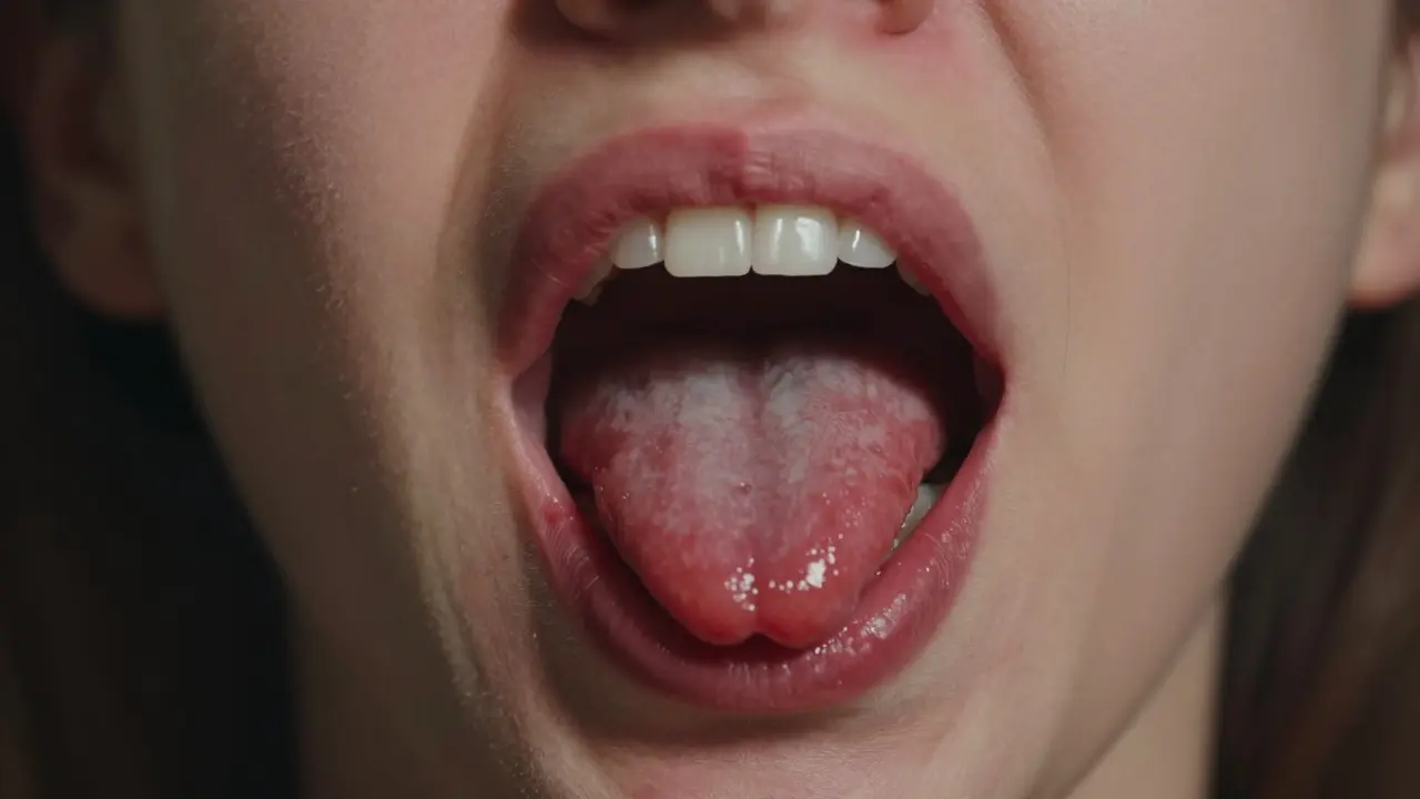 Zánětlivé dásně a zvětšené slinné žlázy uvnitř ústní dutiny.