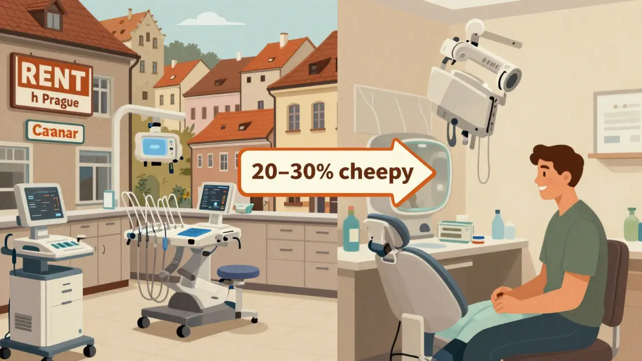 Comparison of dental clinic environments in Prague and a smaller Czech town.