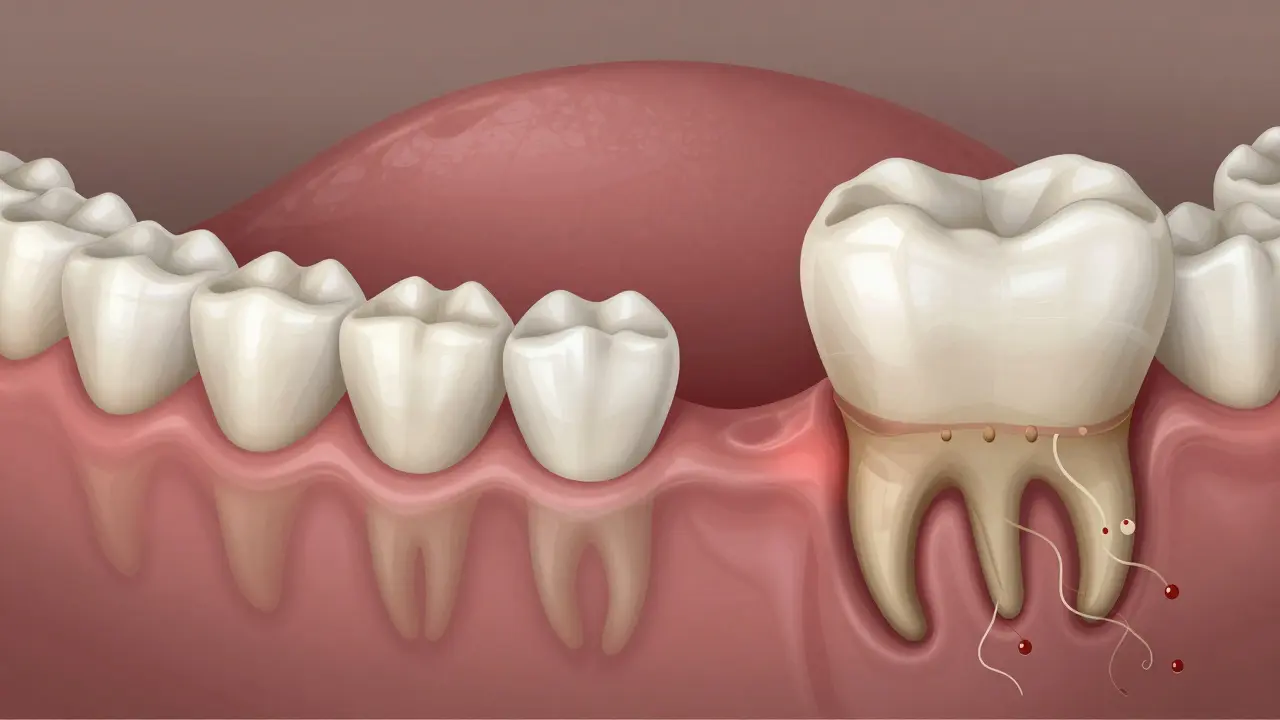 Side-by-side comparison of healthy gums and advanced periodontal disease with bone loss and receding gumline.
