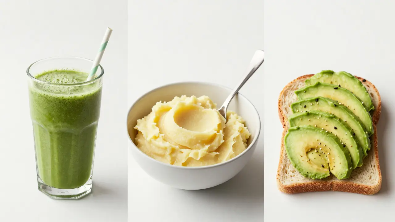 Postupná změna stravy od tekutých smoothies přes kaši až po měkké potraviny.