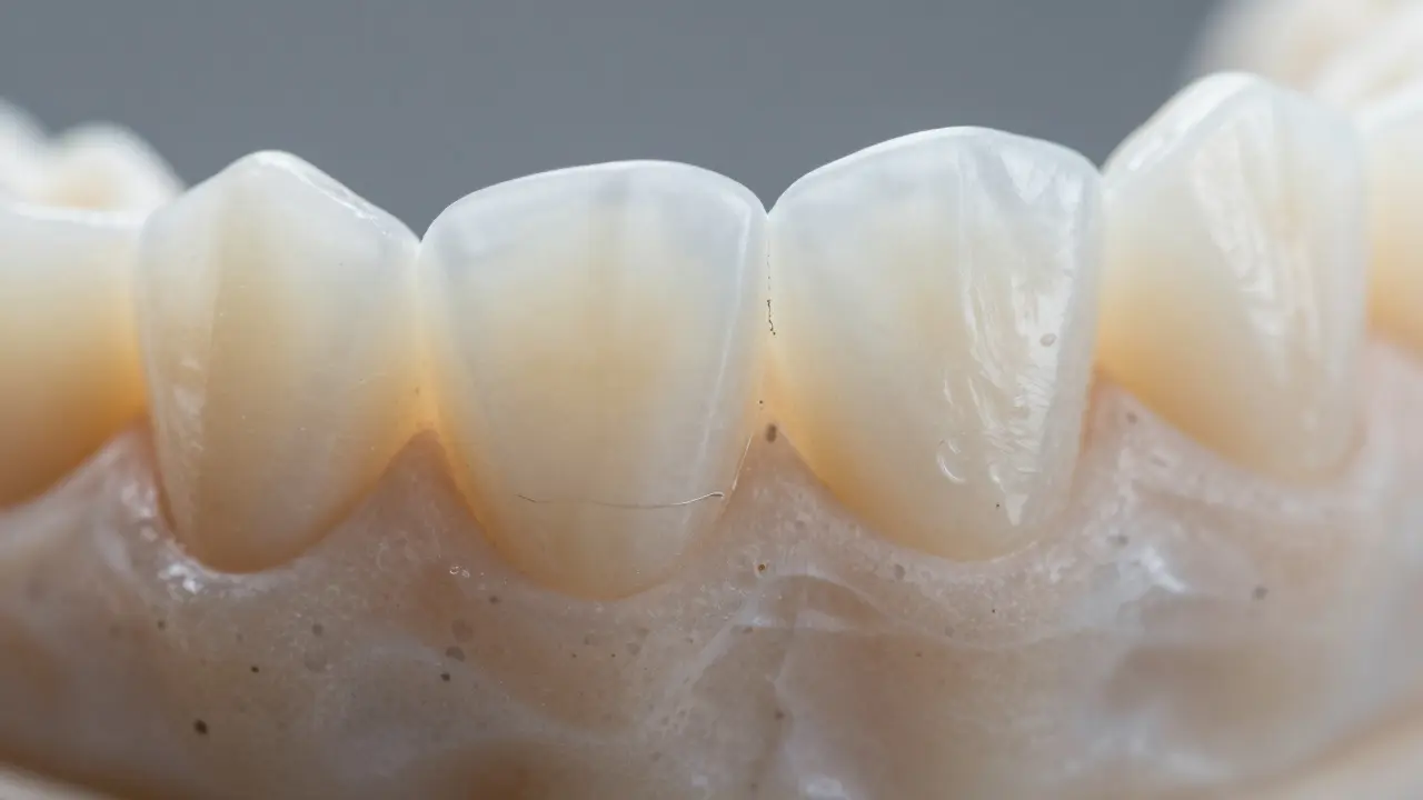 Makro záběr akrylátové desky zobrazující jemné praskliny a známky opotřebení materiálu.