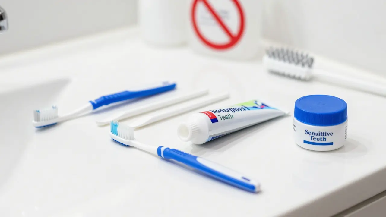 Hygienické pomůcky pro čištění chrupu: kartáček, pasta, mezizubní kartáčky
