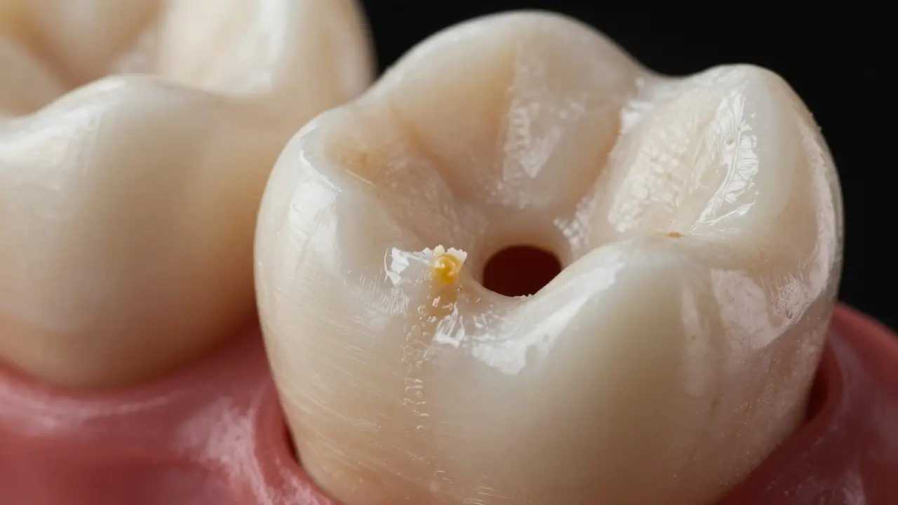 Makro záběr stoličky s hlubokými rýhami a nasazeným plackem
