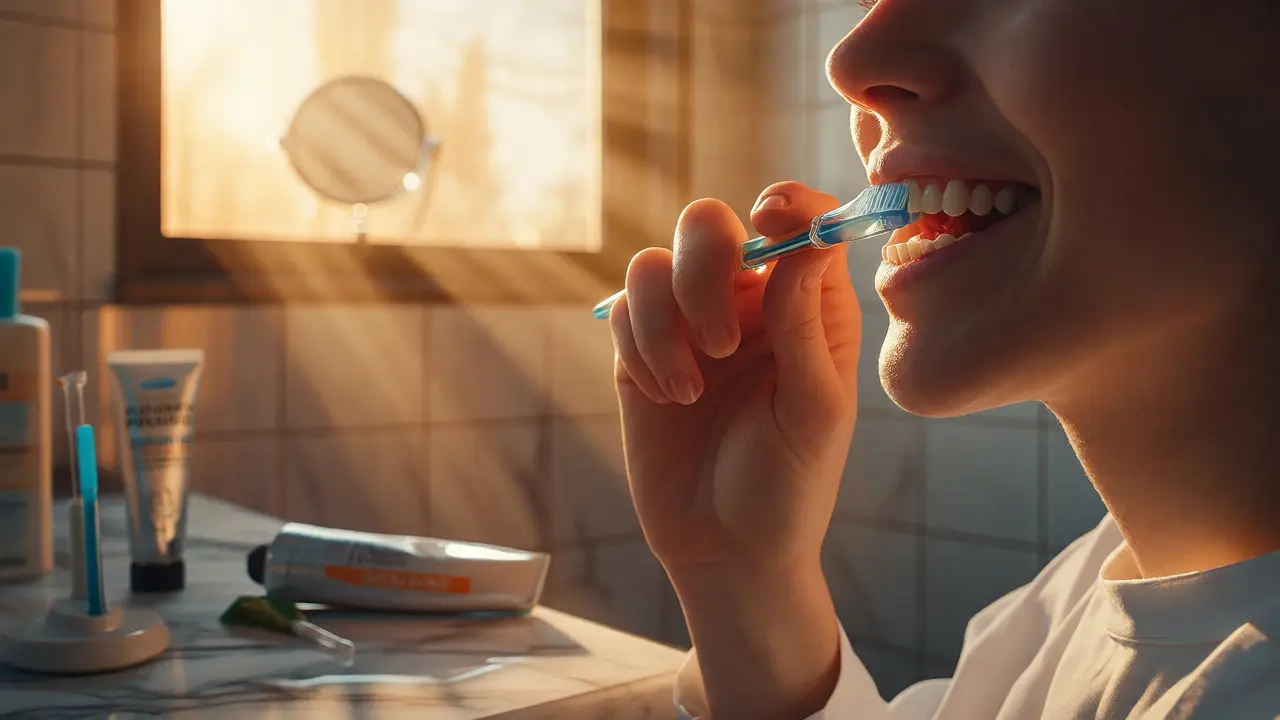 Čištění zubů pod úhlem 45 stupňů pro prevenci kamene