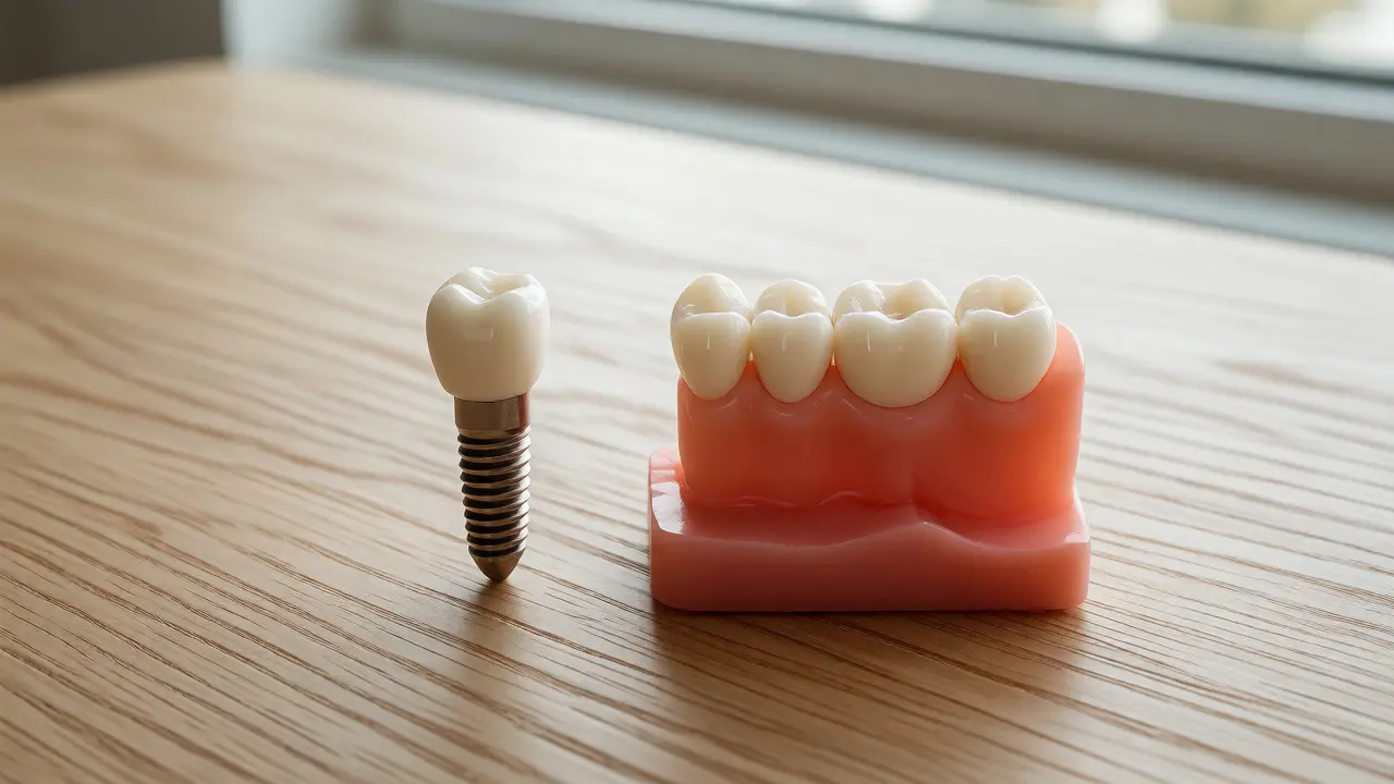 Porovnání samostatného zubního implantátu a klasického zubního můstku