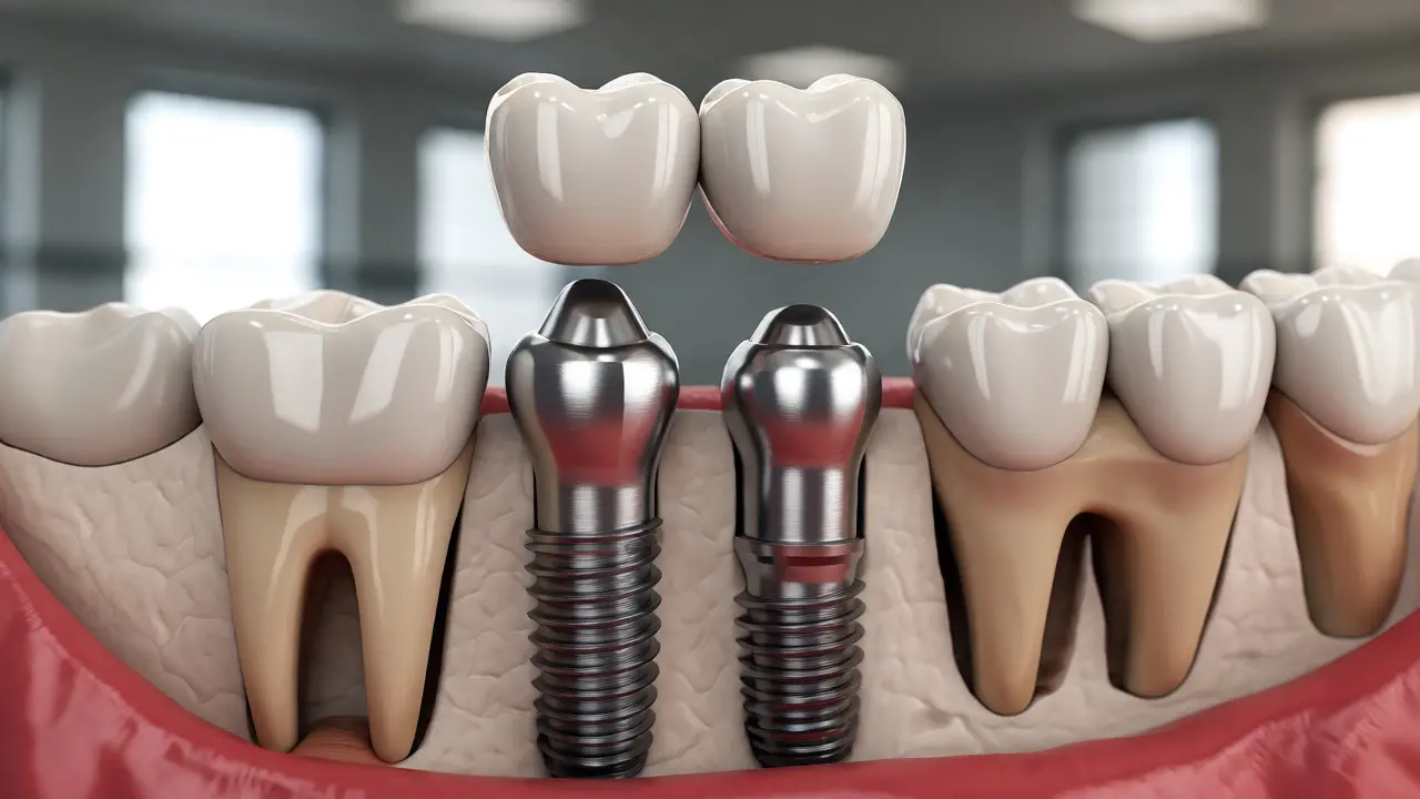 Titanové dentální implantáty ukotvené v čelistní kosti
